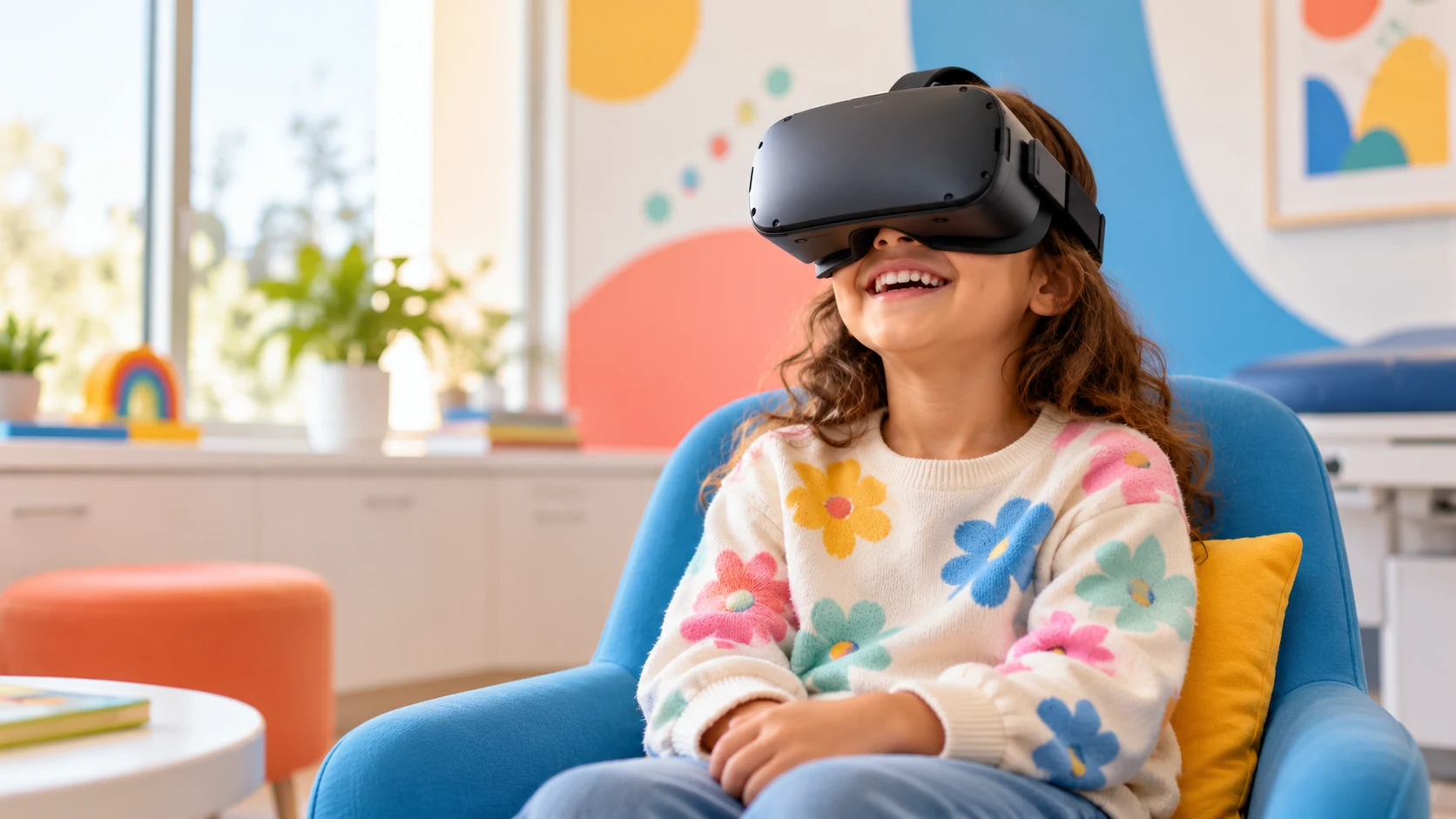Ребёнок в VR-шлеме во время занятия